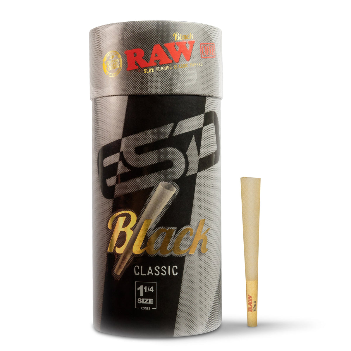 RAW Cones Black 1 1/4 900 Count Box – Bulk Pre-Rolled Cones, UPC 716165290193